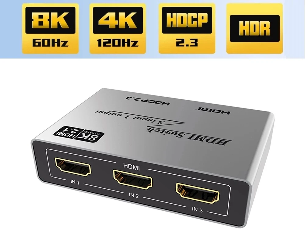 Buy Wholesale China Hdmi 2.1 Switch 2x1 3x1 Hdr 8k@60hz 4k@120hz 2k@144hz  Hdmi 2.1 Switcher 3 Port In 1 Out Hdcp2.3 8k & Hdmi 2.1 Switch at USD 18