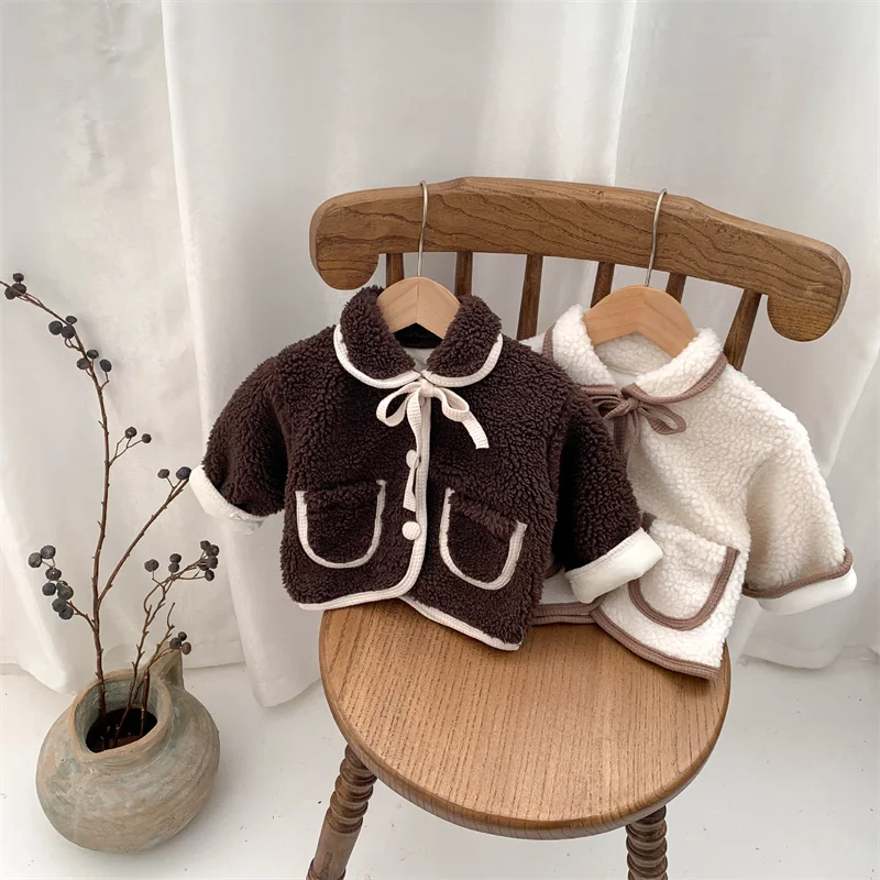 Newborn padded thickened Jackets Girl Fleece Warm Coat Infant Toddler Lamb Wool Outwear Boys Bow Thick Outerwear Baby Clothes
