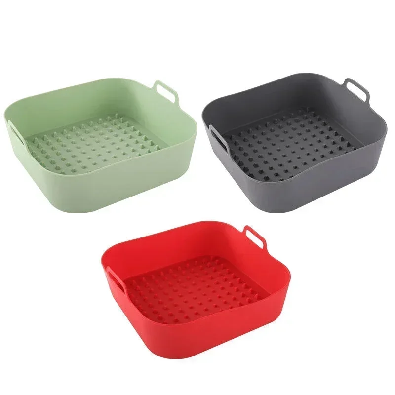 Air Fryer Liners Air Fryer Baking Tray Air Fryer Accessories Air Fryer Mold Air Fryer Silicone Tray Reusable Airfryer Pan Liner Accessories Silicone Air Fryers Oven Baking Tray Pizza Chicken Airfryer Non-stick Silicone Mould