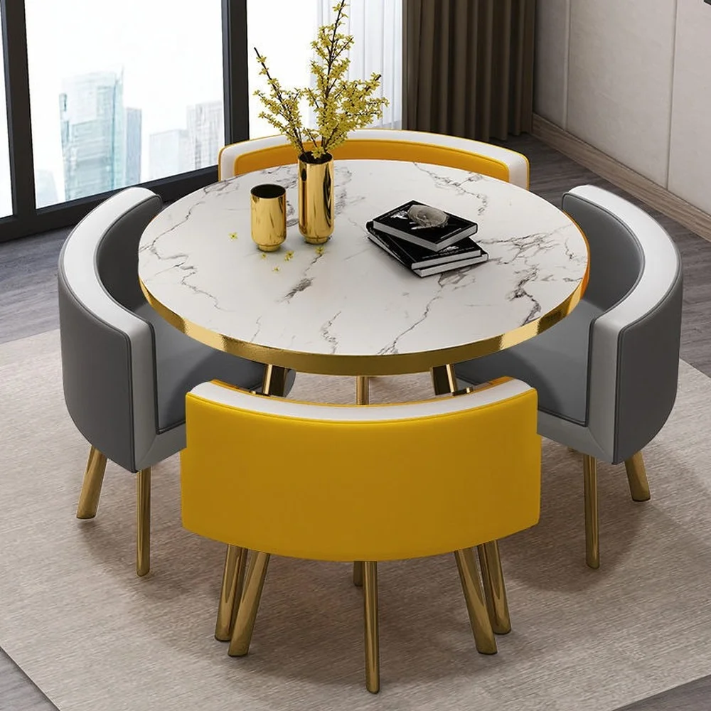  Mesa redonda de recepción de oficina, mesa de cocina, mesa de  cocina, juego de muebles de habitación S, 1 mesa, 4 sillas, mesas y sillas  minimalistas modernas de 35.4 in, mesa