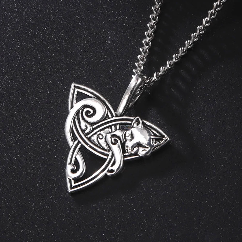 Dawapara Fuchs Triquetra Tier-Anhänger Halskette Keltischer Knoten Glücksbringer Irisches Amulett Nordische Halskette Religiöser Schmuck – Detail 8