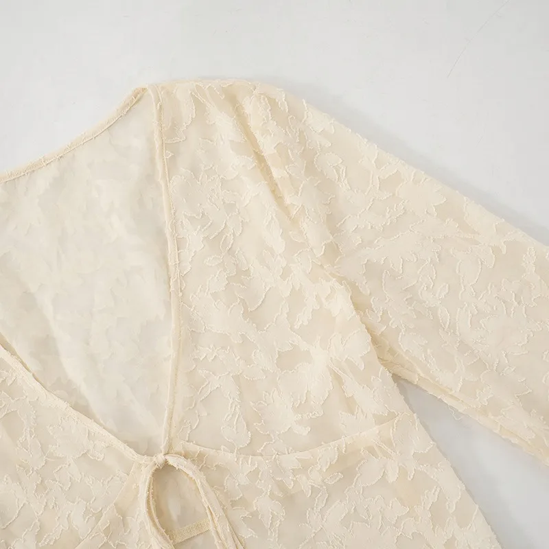 Lace Printed See-Through T-shirt Cardigan Top Female Lace-Up Patchwork Sexy Cropped Y2k Top Tee Women's Bandage Top