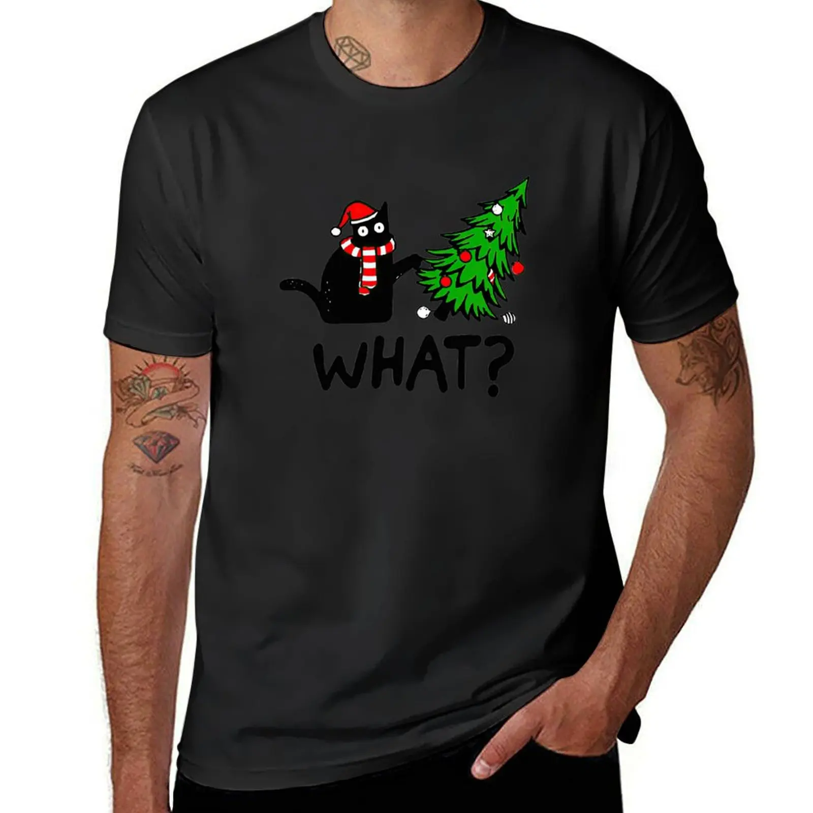 Christmas Cat What T-Shirt Blouse graphics mens tall t shirts