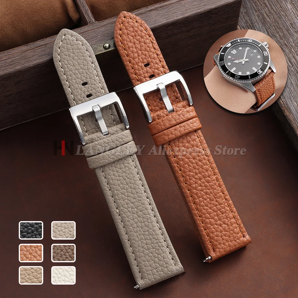 Lychee Pattern Soft Leather Watch Strap - Waterproof Bracelet