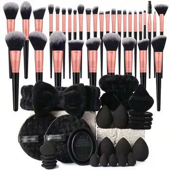 32 Makeup Brushes + 3 Waterproof Travel Toiletry Set + Practical Cleaning Bowl + 22PCS makeup Puffs 1