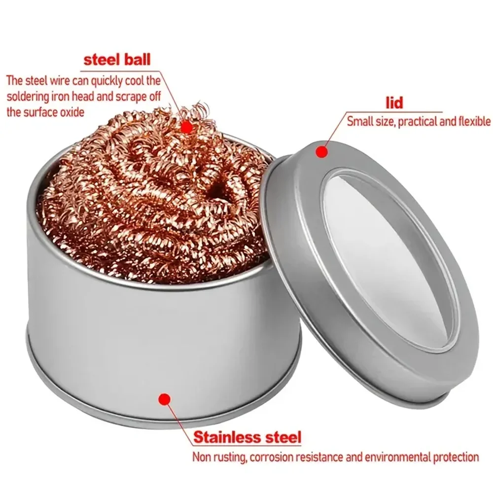 Cleaning Ball Desoldering Soldering Iron Mesh Filter Cleaning Nozzle Tip Copper Wire Cleaner Ball Metal Dross Box Clean
