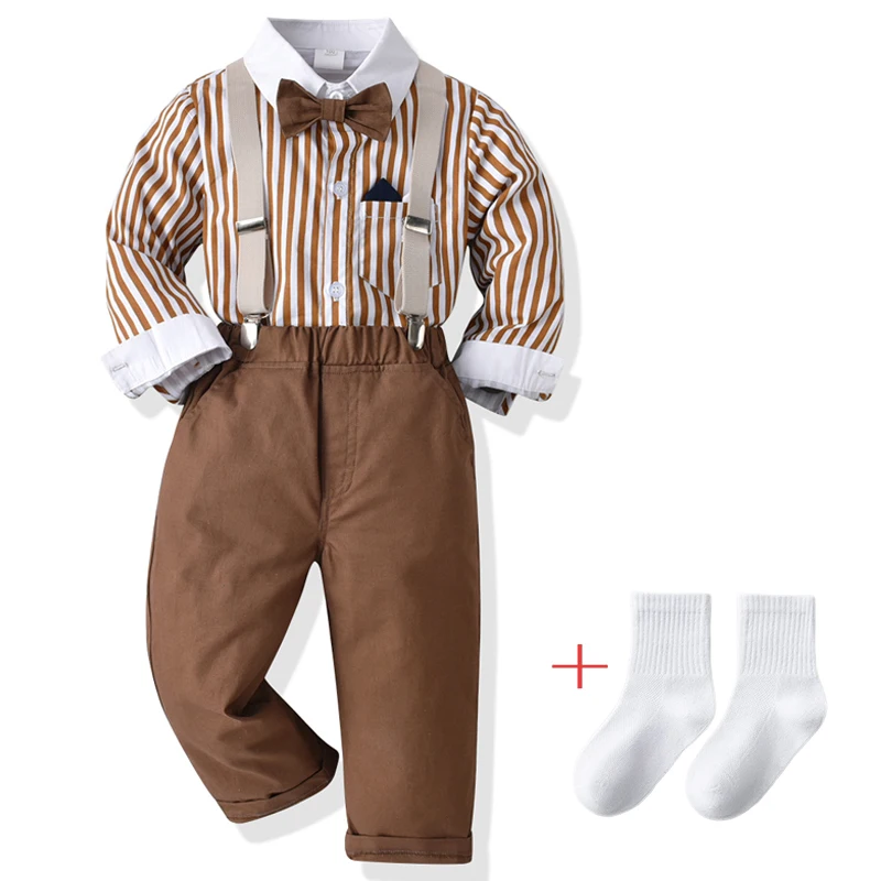 

Baby Boy Clothing Set Dress Suit Gentleman Shirt With Bow Tie +Trousers Sets Birthday Party Handsome Kids Boys Clothing+ Socks