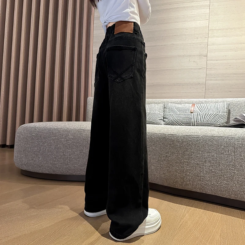 여아 청바지 가을 봄 캐주얼 루즈핏 단색 어린이 와이드 팬츠 8 10 12 13 14세 십대 학생 바지