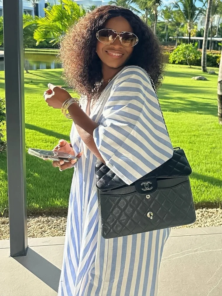 Wmstar Dresses for Women Wholesale V Neck Loose and Lady Back Style Deep Long Striped Dress Long Dress for Women New Style 2025