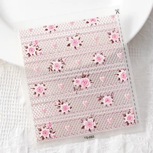  Hollow Pink Lace 5D Nail Stickers Deco Ongles Nail Art Transfer Sliders TS-093 