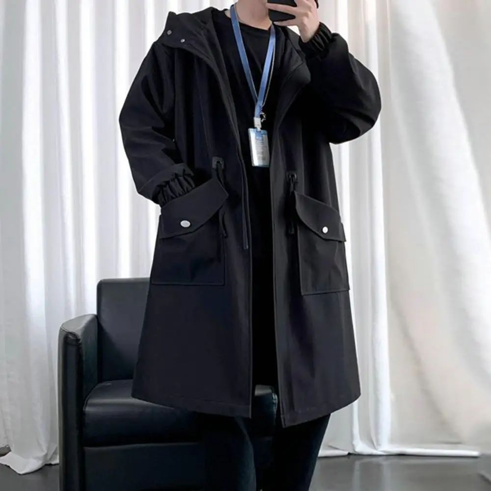 Long Trench Coat Jacket Men Autumn Spring Hip Hop Japanese Streetwear Male Hooded Casual Jackets