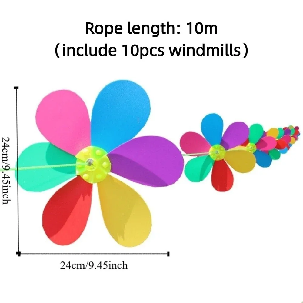 Ornamental 10m Windmill String Rainbow Color Hanging Rope Wind Spinner Whirligig Decor Plastic Wind Rotator Garden