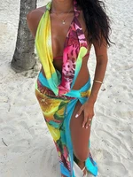 Weird Puss Colorful Leopard Women 2 Piece Set Y2K Beach Vacation Halter Tank Tops+Wrapped Maxi Skirts Matching Vacation Clubwear - Image 4