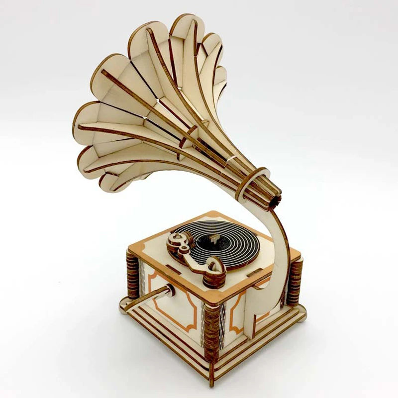 Creative 3D Wooden Assembly Model Puzzle Retro Phonograph Telephone Camera DIY Kids Toys For Children Home Room Decoration 6