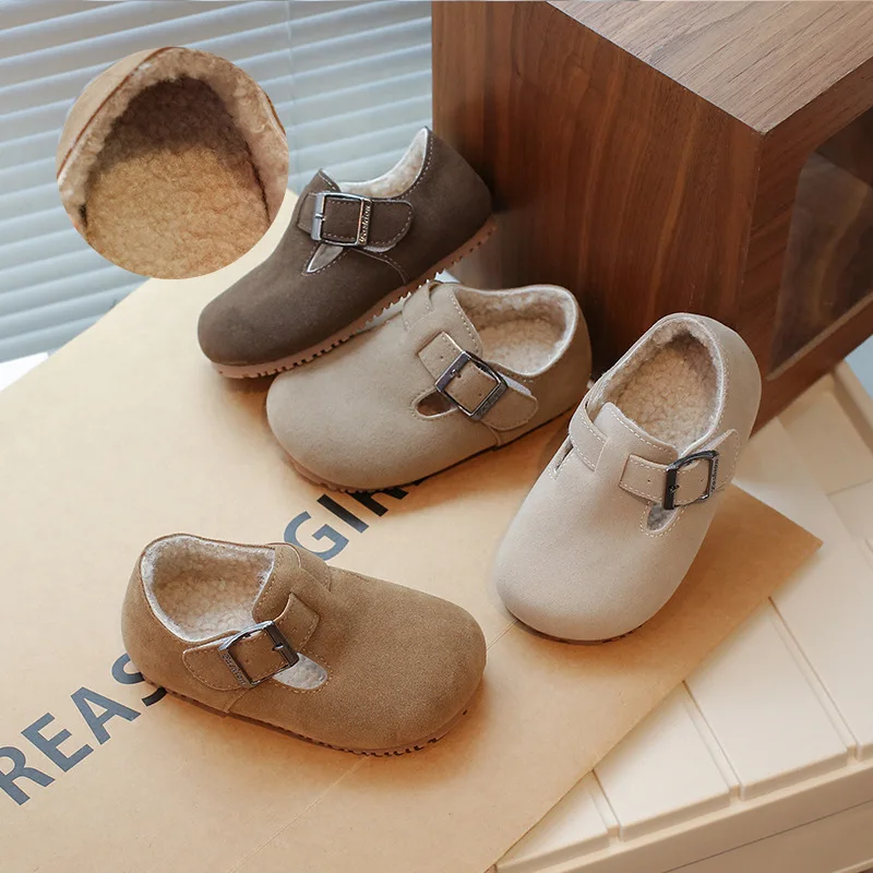Korean Style Plush Leather Shoes for Kids