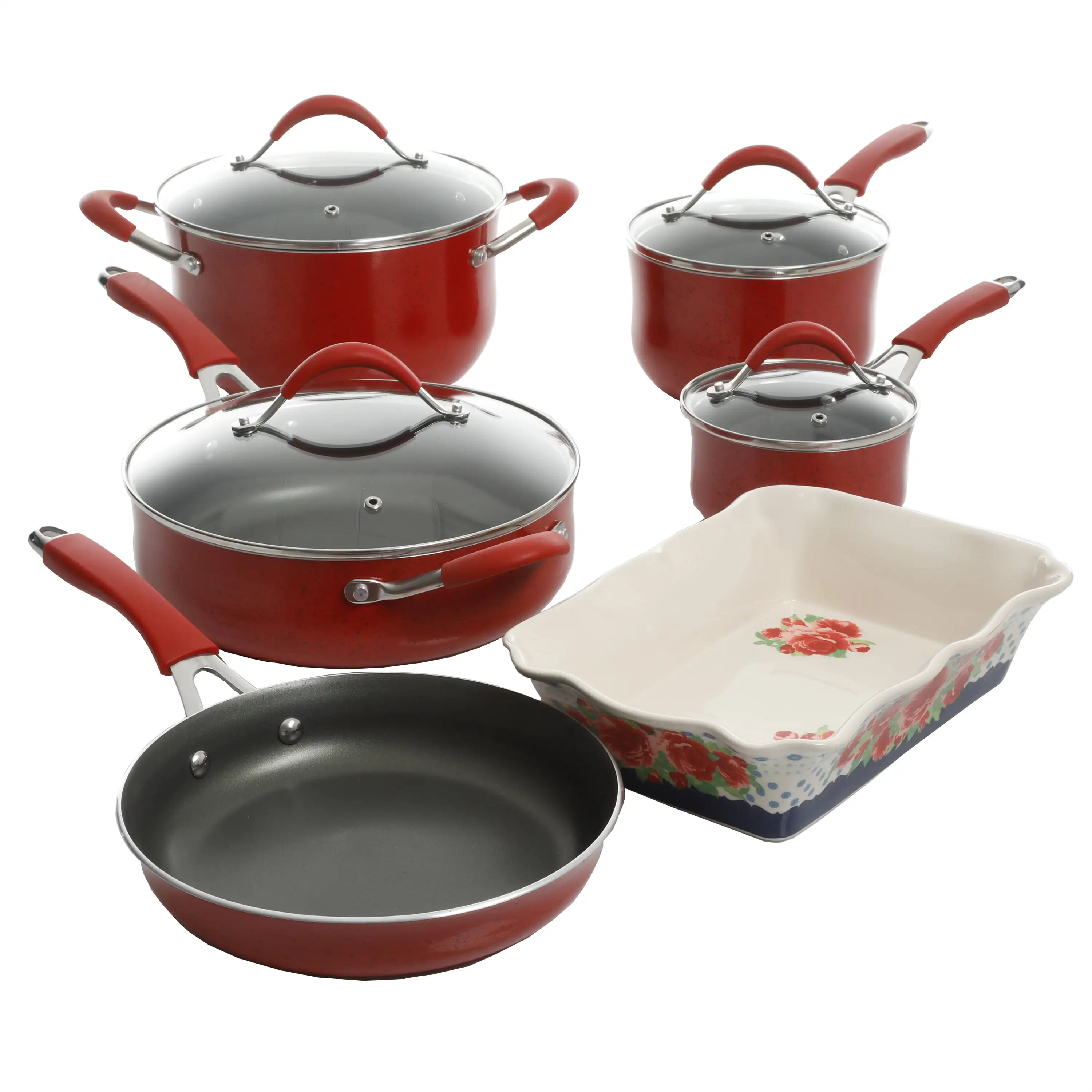 The Pioneer Woman Frontier Speckle 24-Piece Aluminum Non-Stick Cookware  Combo Set, Red - Yahoo Shopping