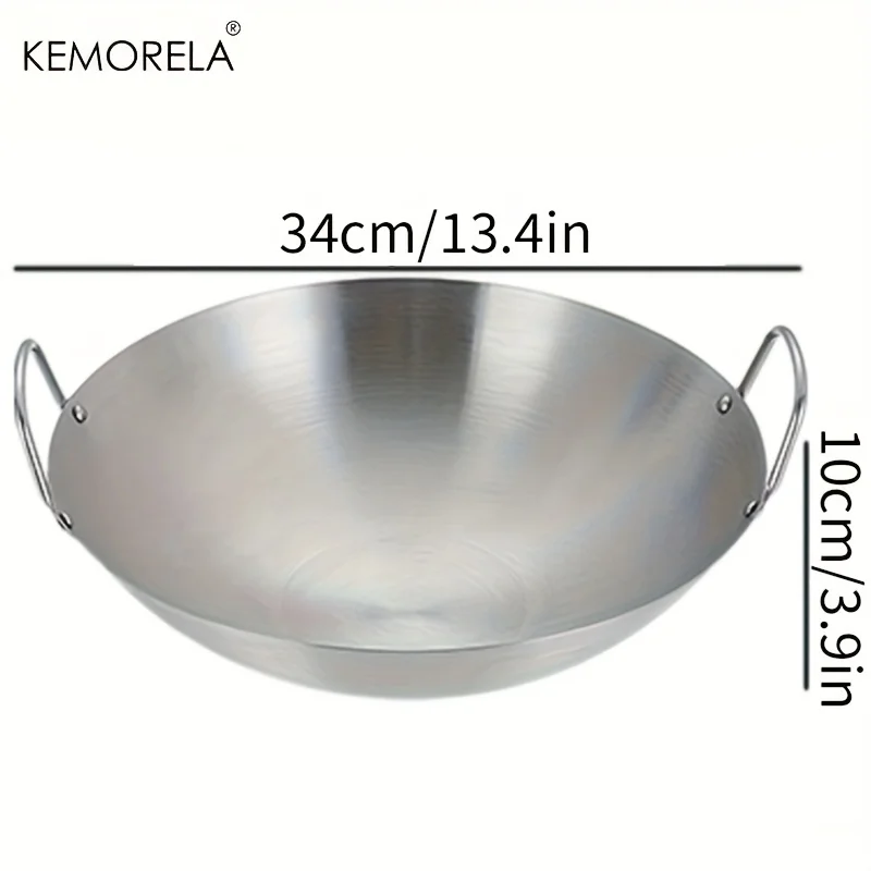 1 peça wok de aço inoxidável sem revestimento 26/28/30/32/34cm panela de chef de alça dupla de alta qualidade adequada para cozinhar carne frita caseira 7