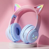 Flash luz rosa lindo gato oreja auriculares inalámbricos Bluetooth auricular sobre la oreja cancelación de ruido auriculares plegables chica regalo auriculares - Imagen 6