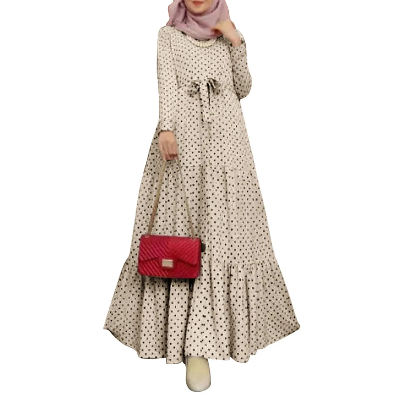 

Women Full Sleeve Polka Dots Clubbing Abaya Muslim Dress Maxi Dress Abaya Burkini Femme Musulmane Khimar فساتين للحفلات الراقصة