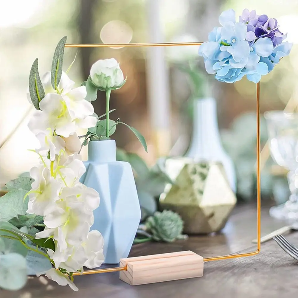 Gold Metal Floral Ring Hoop with wooden base for Wedding Party Table Centerpiece Decoration Artificial Flower Garland DIY Wreath