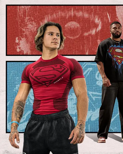 YOUNGLA American New Men's T-Shirt Muscle Sports Fitness Trainer Suit Quick Dry Breathable Stretch Tight Top Casual Print Short 1