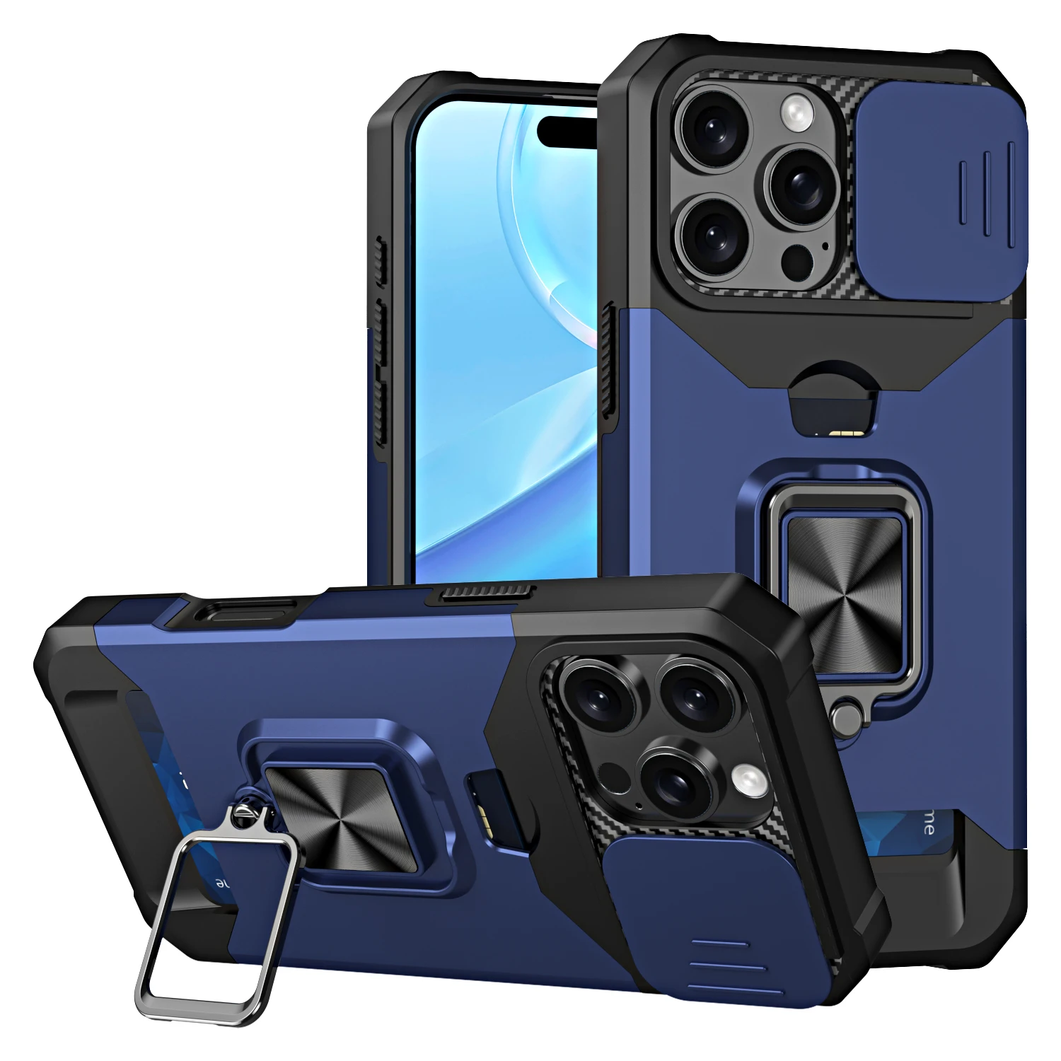 Phone Case with Slide Camera Cover, Card Holder, Ring Stand, and Wallet Slot