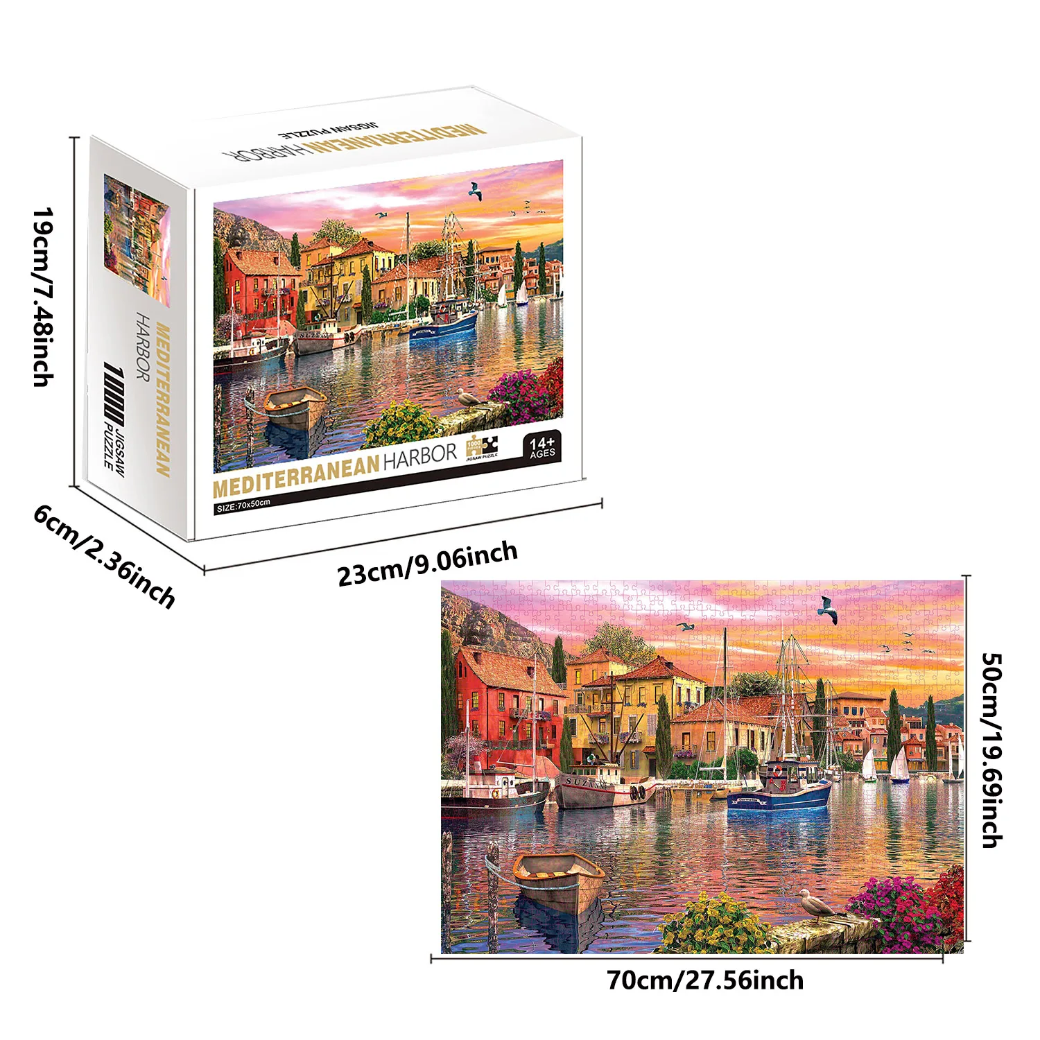 Jigsaw Puzzle 1000 Pieces Mediterranean Harbor Home Decor Adults Puzzle Games Family Fun Floor Puzzles Kids Educational Toys