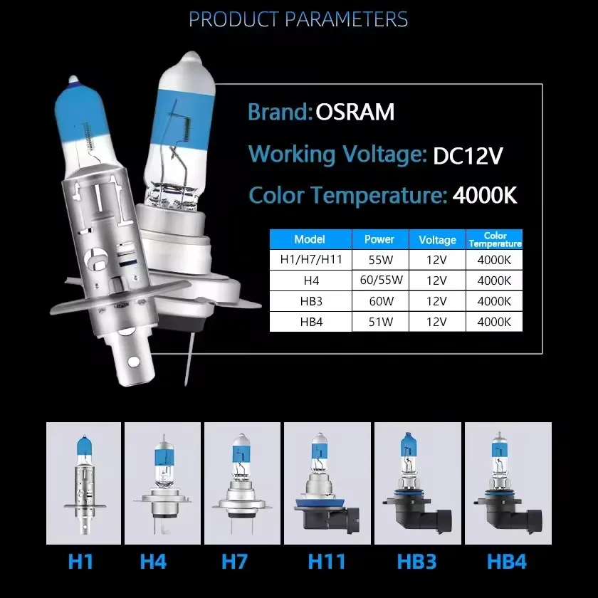 OSRAM original XWHITE BLUE 69005 HB3 12V 60W P20d car halogen headlight 4000K +30% brightness warm white xenon headlight 3