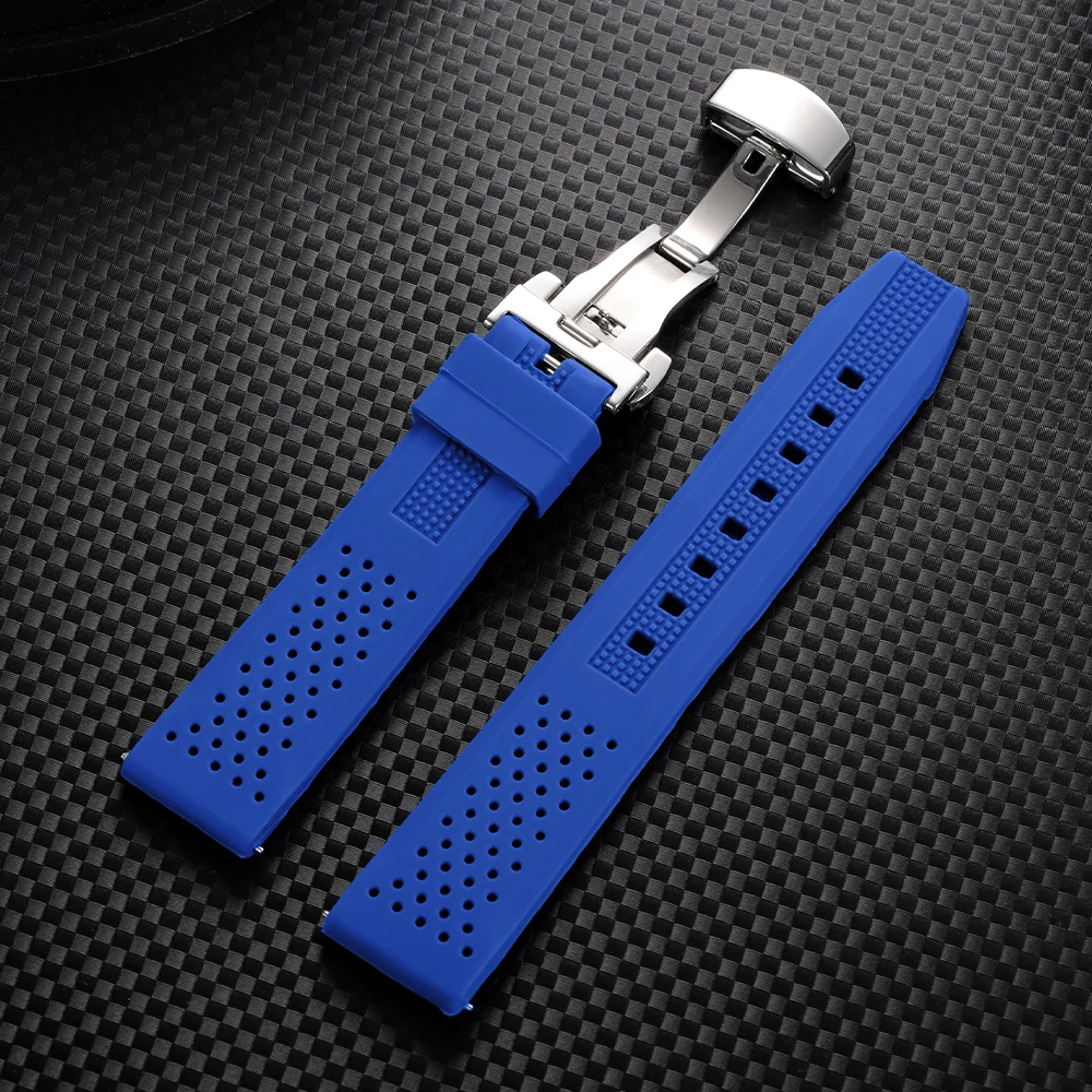 Premium Waterproof Silicone Watch Band with Butterfly Buckle - Soft Rubber Strap Replacement