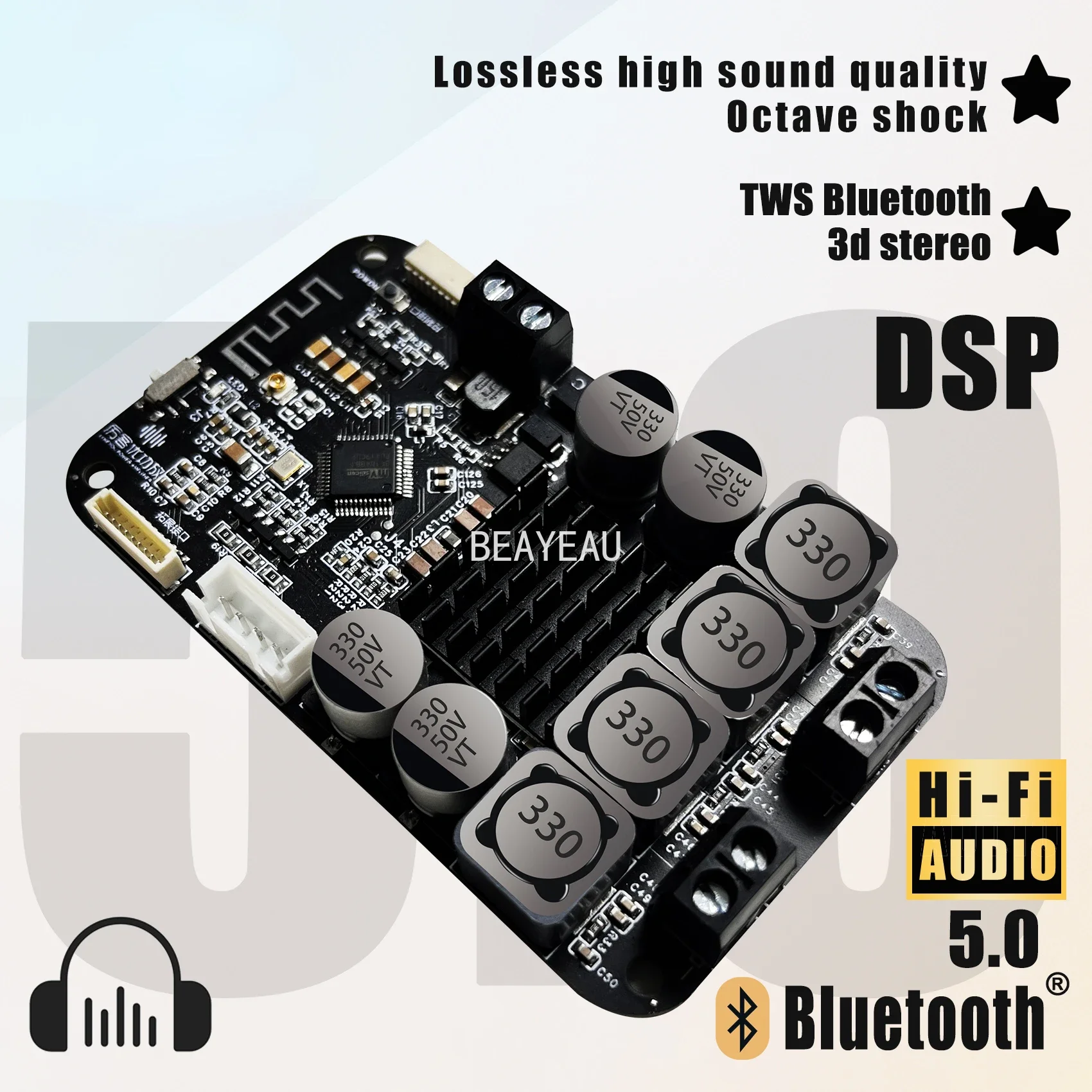 Dsp Bluetooth 5.0 Digital Hifi Placa de Amplificador de Potência Estéreo Botão de Ajuste de Volume Moudle 10-band eq 30w x 50w x Tws