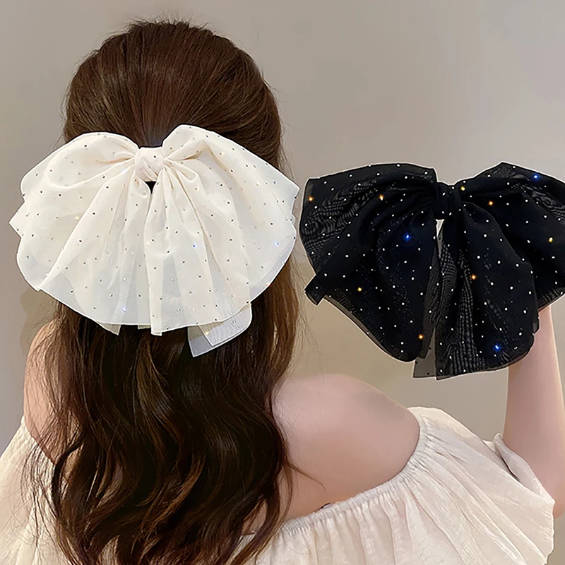

Oversize Chiffon Crystal Multi layered Bow Hair Clip Top Clip New Women Summer Large Bowknot Barrettes Ponytail Clip Accessories