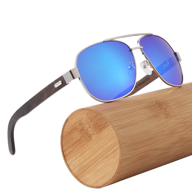 

Polarized Vintage Wooden Sunglasses Luxury Metal Frame Double Bridge Nose Design Glasses Business Car Driving Men Male Eyewear
