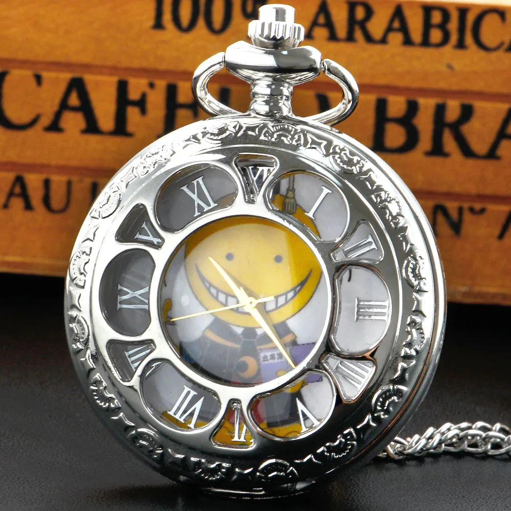 

All Silver Cute Retro Quartz Pocket Watch For Men Women Fashion Necklace Halloween Christmas Pockets Chain Watches Gift