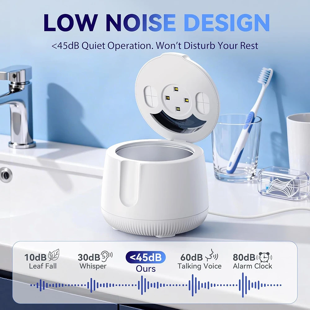 KUNPHY Ultrasonic Retainer Cleaner Machine 48kHz Dental Cleaning Pod 200ML with UV Cleaner for Dentures Aligners Mouth Guards 5