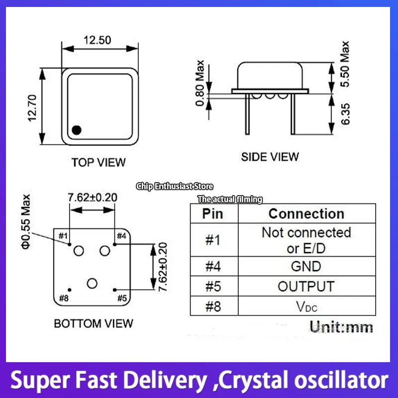 5pcs Square half size 1m 4P OSC in-line active crystal oscillator 1.000m 1MHz 4-pin oscillator crystal oscillator
