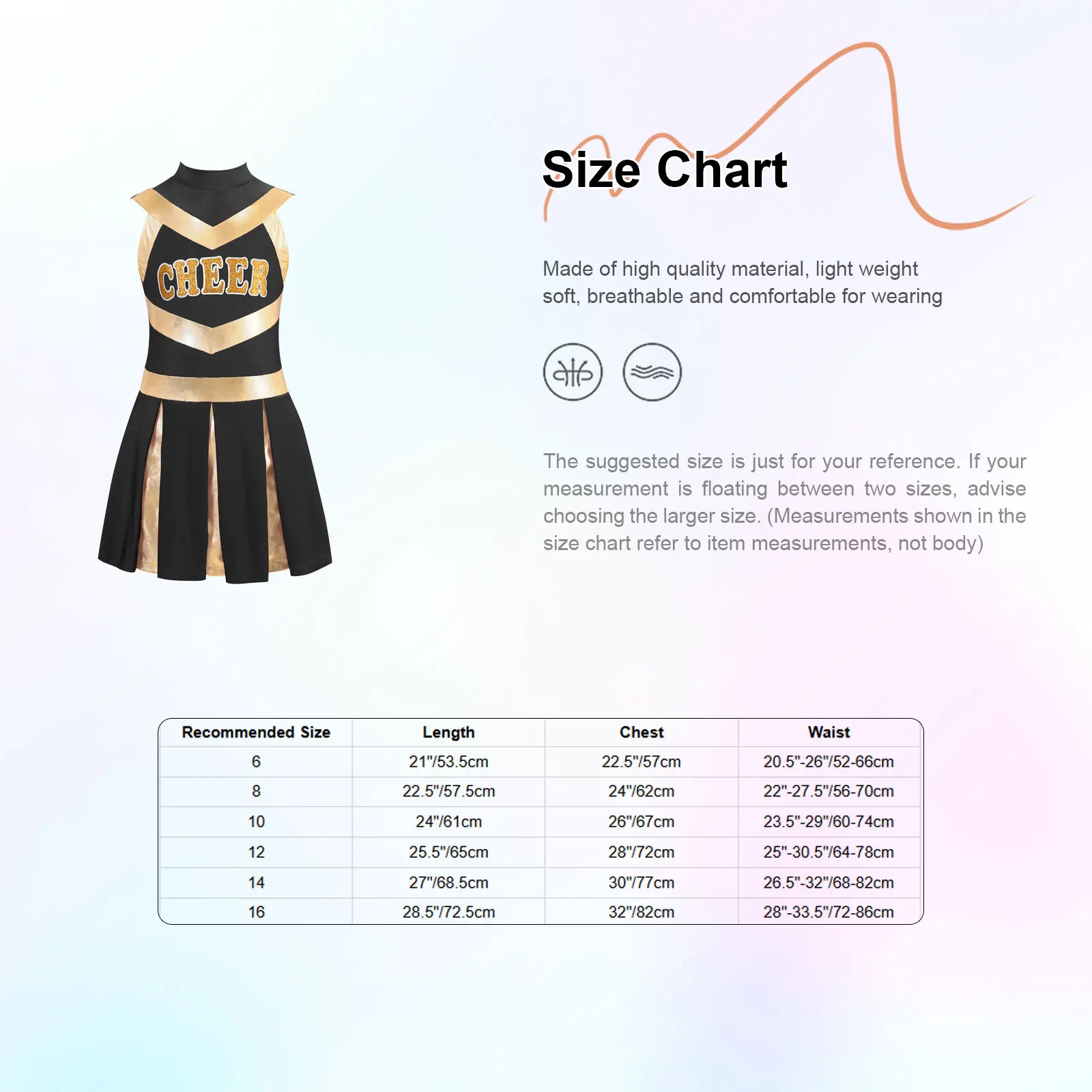 Description Picture 2 of itemKids Girls Cheerleading Uniform Teen Cheerleader Costume Team Wear Sleeveless Contrast Color Pleated Dress Halloween Costume