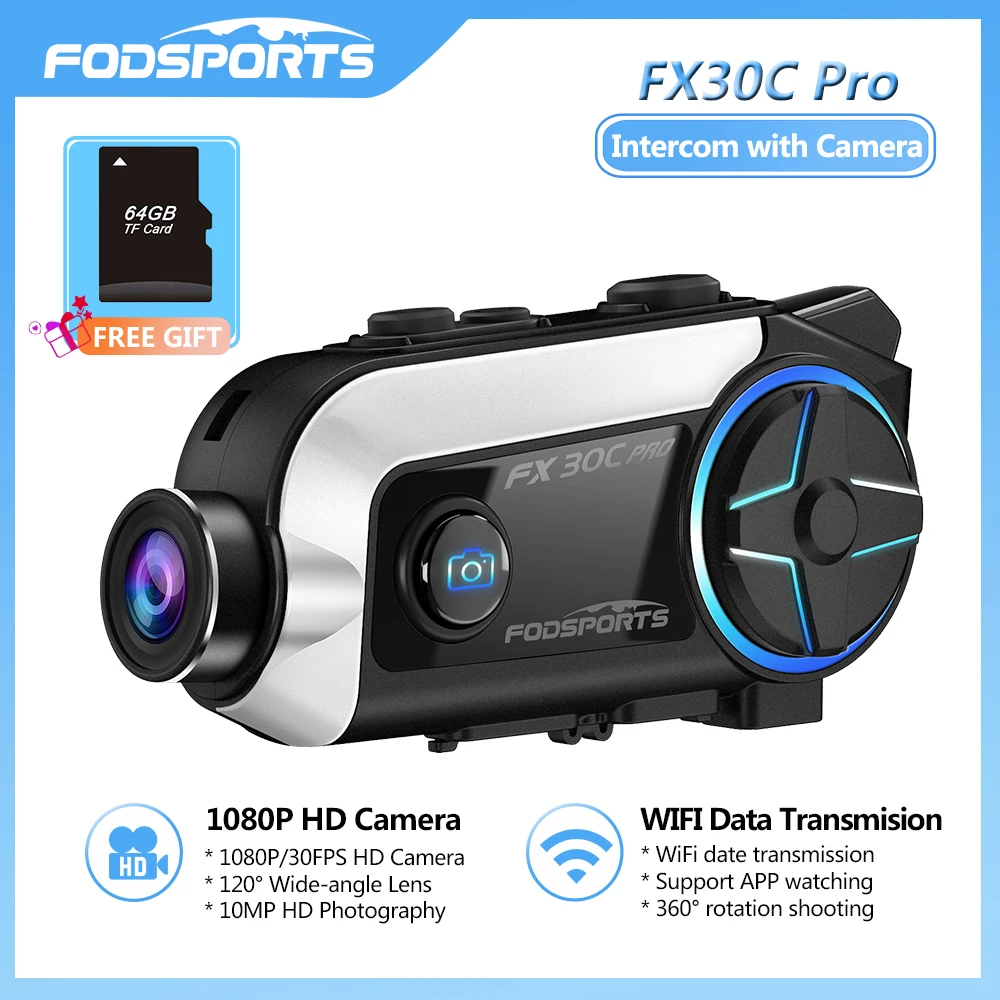 Fodsports FX30C Pro Helmet Intercom with Camera DVR