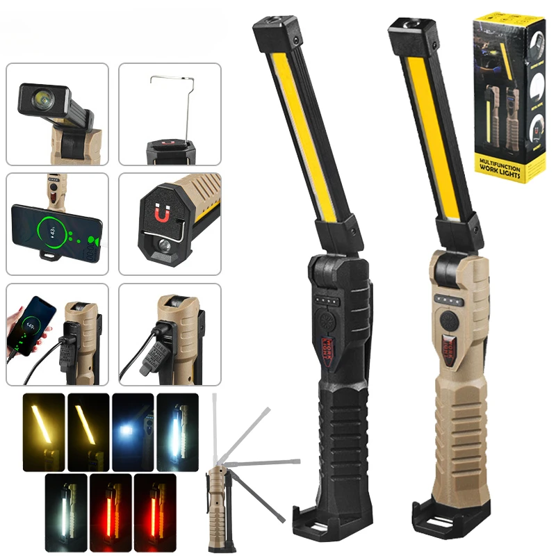 KDULIT Fold LED Work Light Emergency Floodlight Portable Strong Magnet COB Working Light Type C Rechargeable Flashlight Super Bright Lamp