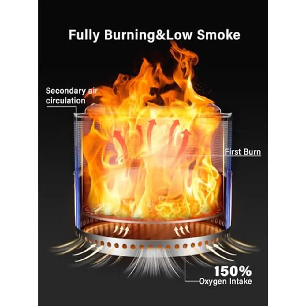 Outdoor Folding Stainless Steel Fire Pit 20" Dia Smokeless Wood Burning Fireplace Portable with Removable Ash Tray & Heat