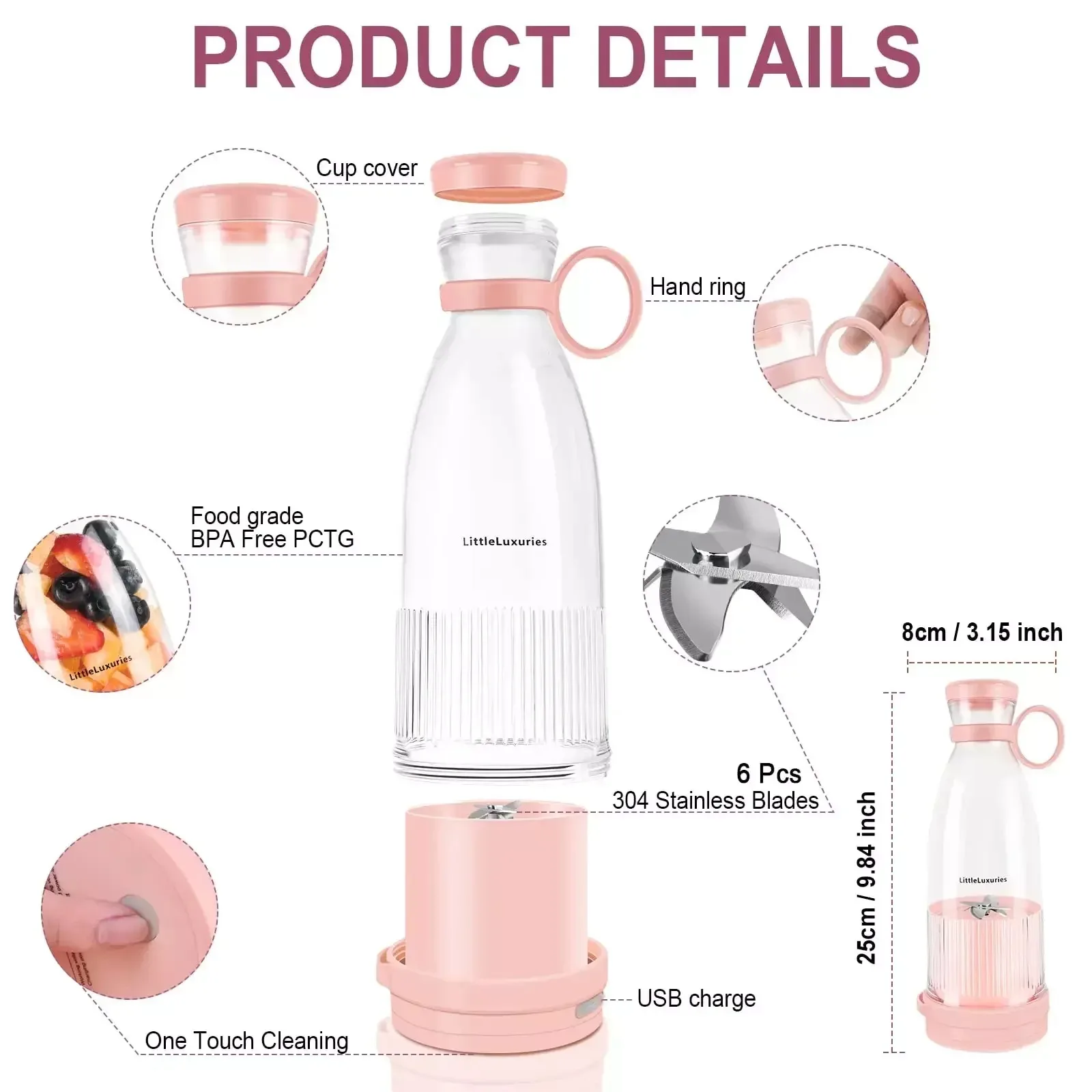 Fruit juicer rechargeable mixers fresh fruit usb portable juice bottle mini fast electric blender smoothie ice maker