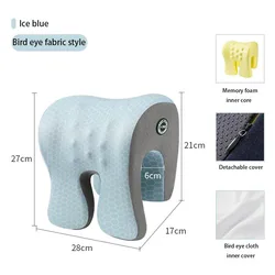 Ergonomic Memory Foam Neck & Headrest Pillow for Office, Travel, and Napping (Ice blue)