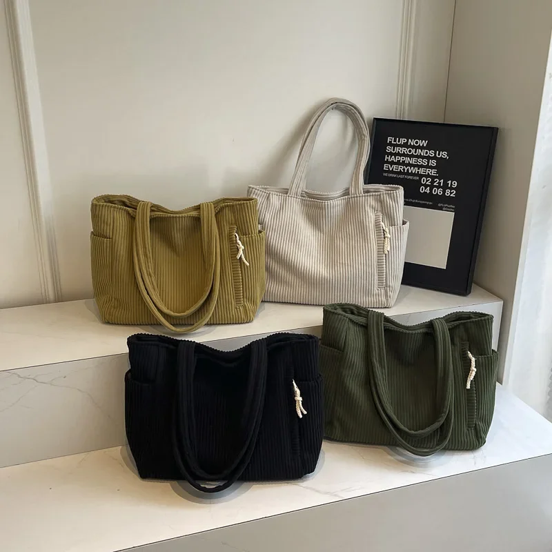 Borsa Tote In Velluto A Coste Da Donna WantGor, Grandi Borse A Tracolla Hobo Borse Casual Grande Capacita Borsa Da Lavoro Per La Spesa~p148431858