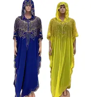 Women's Clothing Fashion Classic African Dashiki Abaya Chiffon Fabrics Sequin Batwing Loose Muslim Hooded Dress Free Size 1