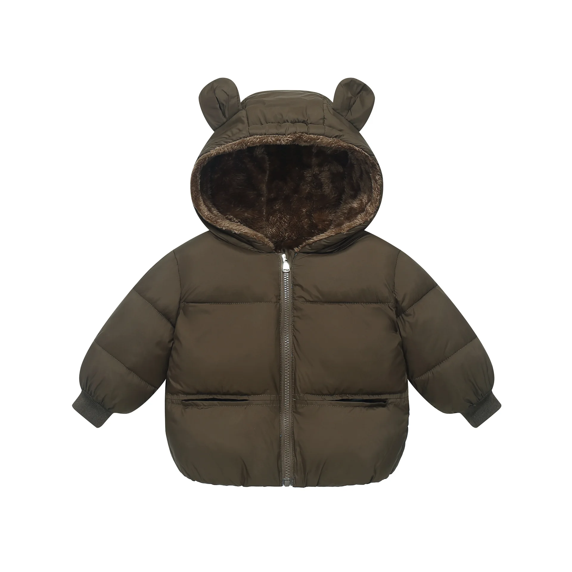 Children's Bear Ear Hooded Puffer Coat with Pockets Kids Warm Winter Outerwear
