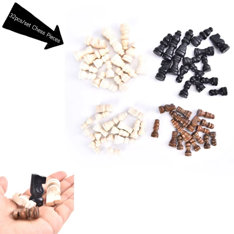 32pcs Wooden Chess Pieces Complete Chessmen International Word Chess Set