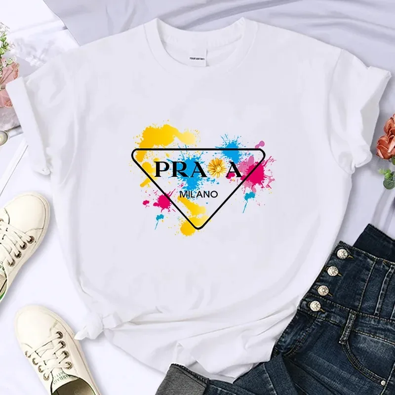 Cotton T Shirt Women Summer Printing Casual Oversized Y2k Personality Sleeve O-neck