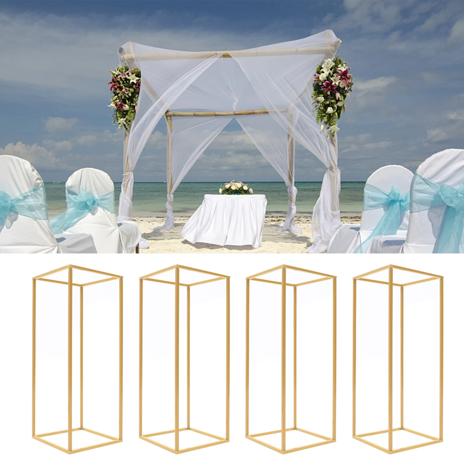 4Pcs Wedding Flower Stand Set 23.62"H Gold Metal Column Rack Wedding Party Prop Decor Balloon Display Holder Flower Vase Pillar