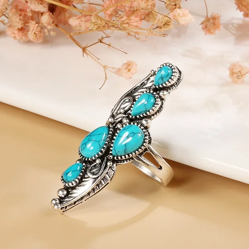 Bohemian Ethnic Style Faux Turquoise Ring Series Large Rings for Women Personalized Vacation Party Vintage Jewelry Accessories