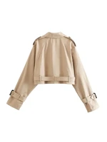 2024 Belt Cropped Trench Spring Jacket Women Vintage Streetwear Double Breasted Long Sleeve Top Female Coat Outfits - Image 4