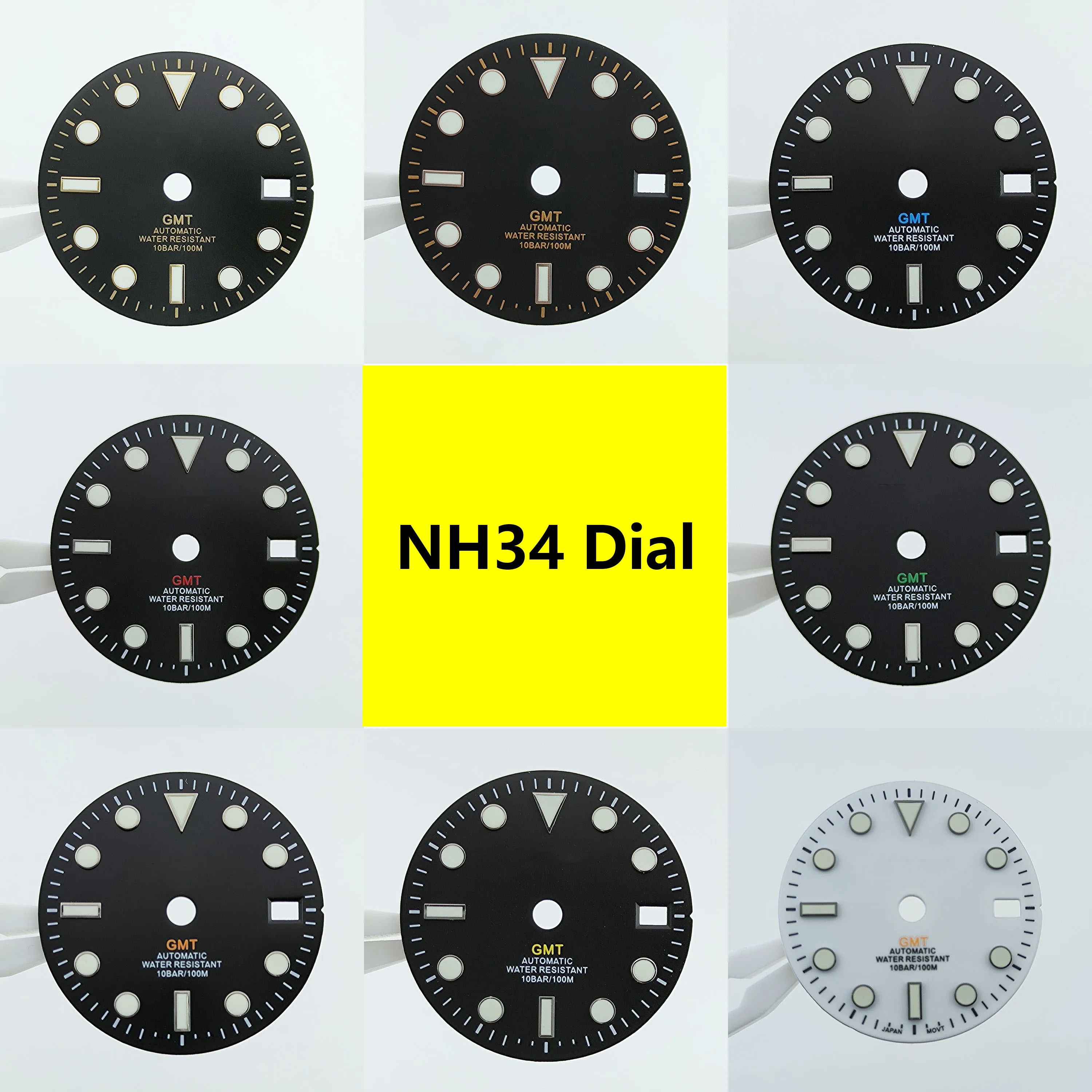 

Циферблат NH34, зеленые светящиеся часы с четырьмя стрелками для NH34, модифицированные циферблаты, запасные части для часов